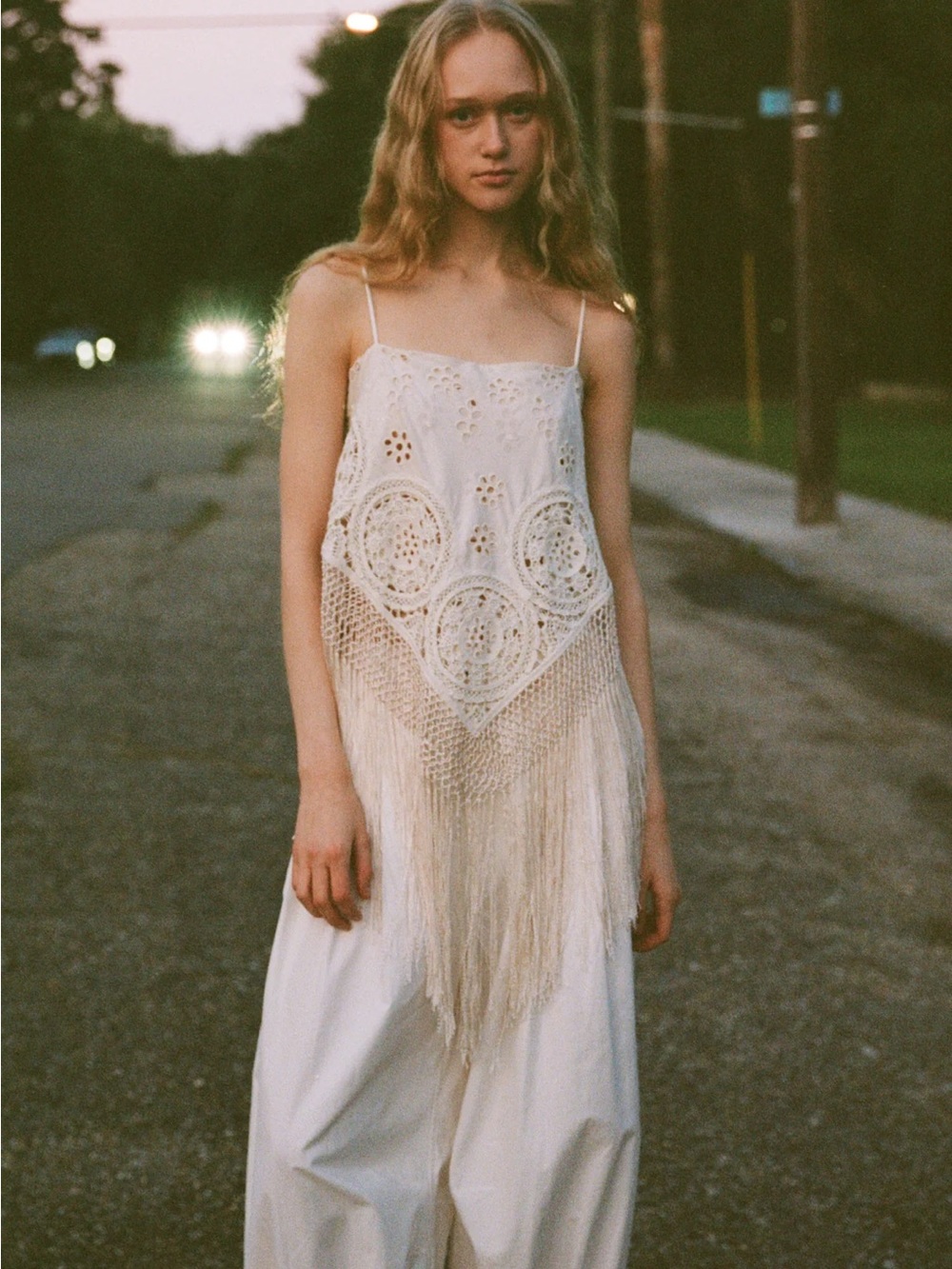 Sea New York New Rafina Eyelet Fringe Top Cream XS
